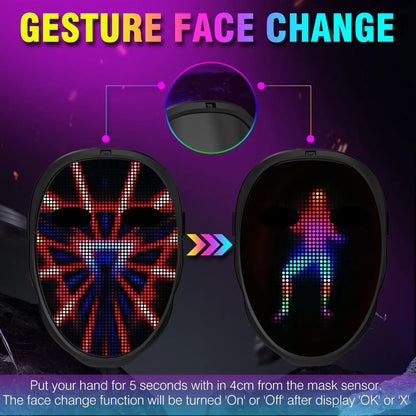 Party LED Light up Mask Gesture Sensing Smart Display LED Face Masks Programmable Bluetooth App Control Transforming Mask