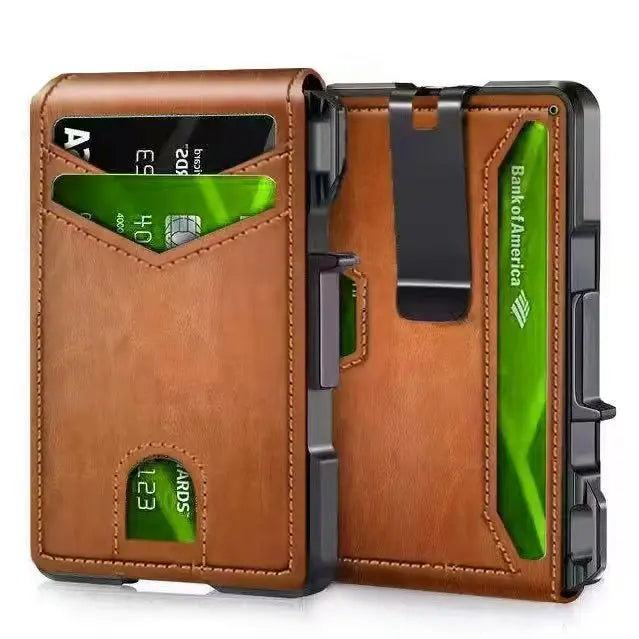 RFID Blocking Mens Wallet | Minimalist Slim Smart Pop-Up Card Holder, Metal Credit Card Wallet with Money Clip for Men