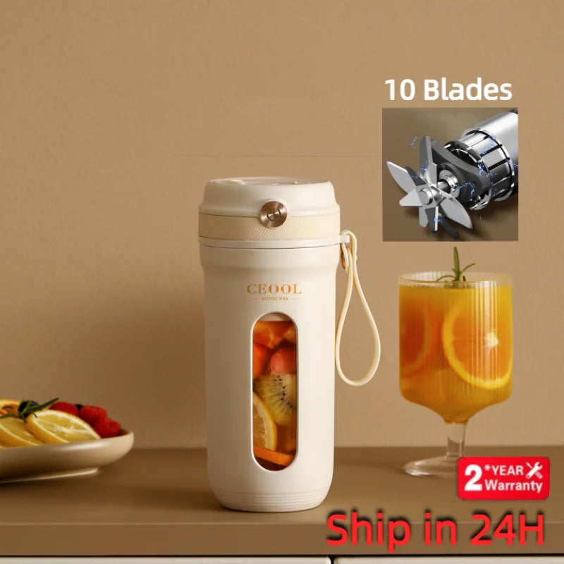 4/10 Blades Electric Portable Blender 350ML Juicer Fruit Mixers USB Rechargeable Smoothie Juicer Cup Squeezer Juice Maker